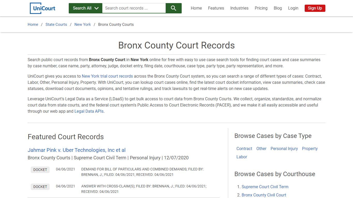 Bronx County Court Records | New York | UniCourt